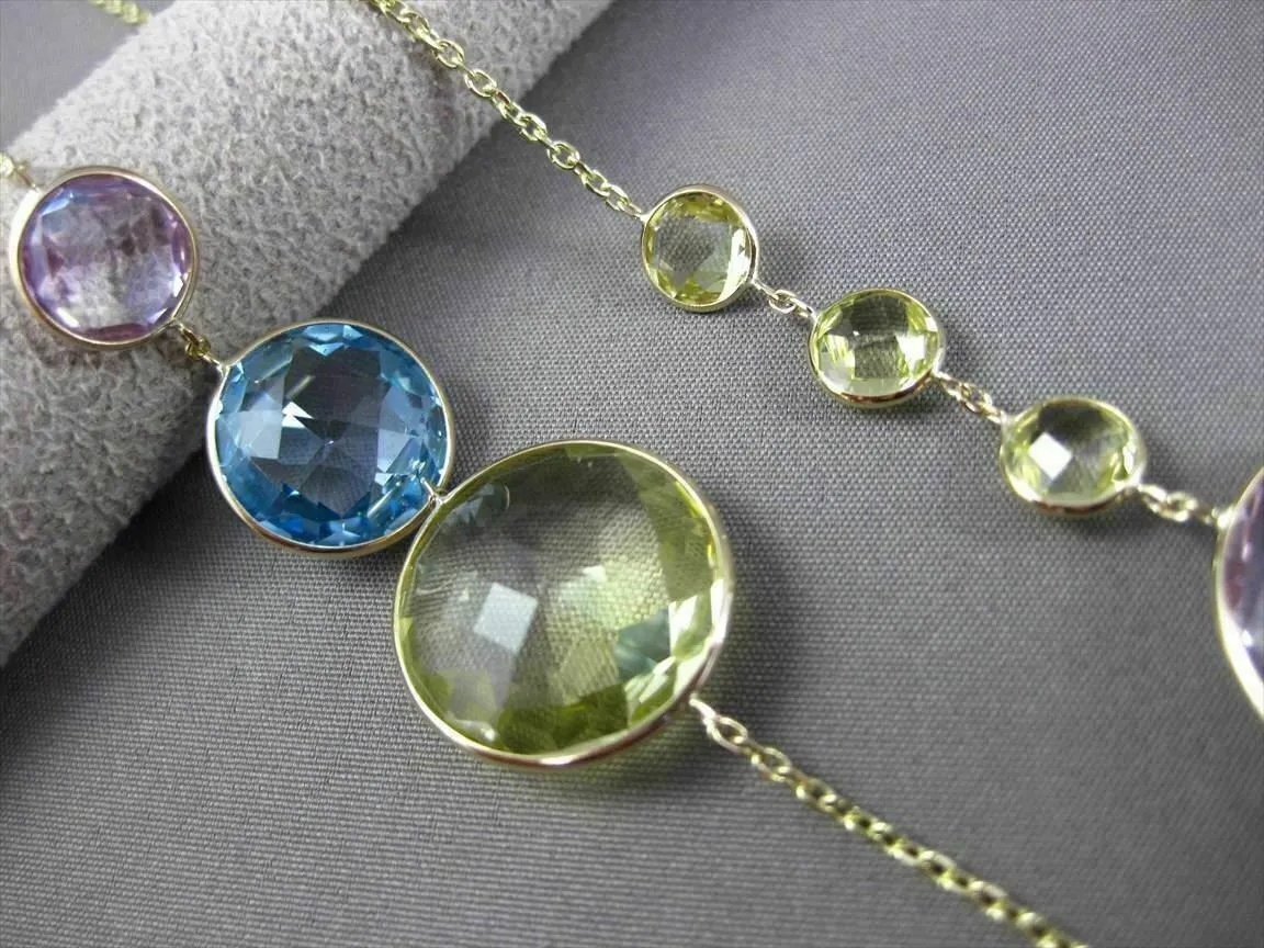 ANTIQUE EXTRA LONG 55.0C MULTI FACET & GEM BY THE YARD 14KT YELLOW GOLD NECKLACE