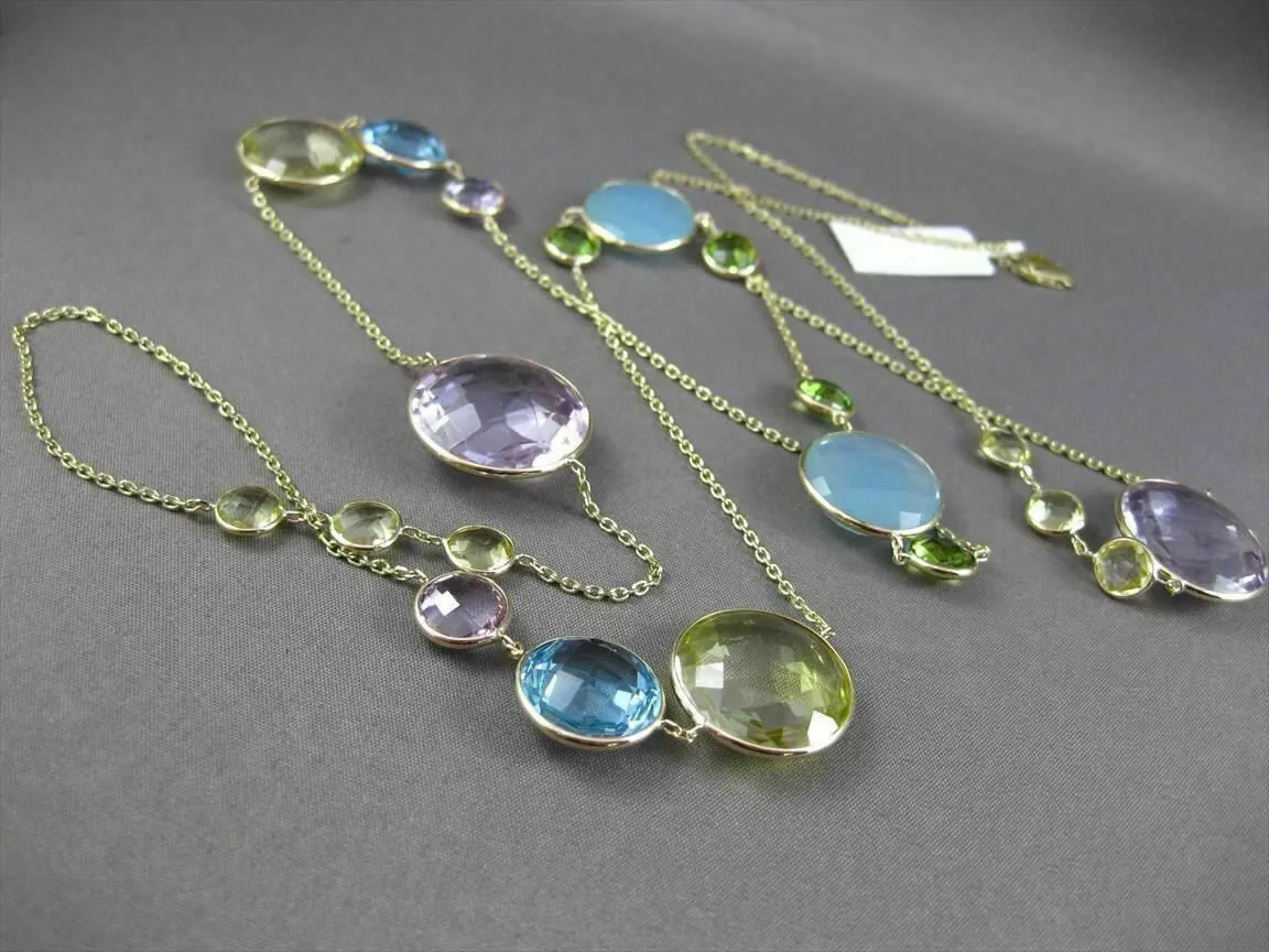 ANTIQUE EXTRA LONG 55.0C MULTI FACET & GEM BY THE YARD 14KT YELLOW GOLD NECKLACE