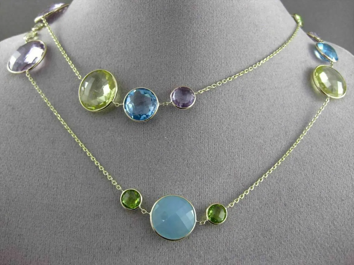 ANTIQUE EXTRA LONG 55.0C MULTI FACET & GEM BY THE YARD 14KT YELLOW GOLD NECKLACE