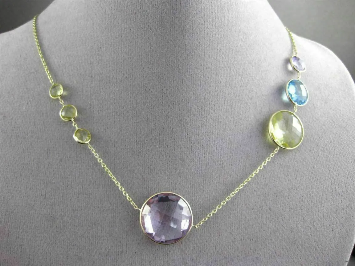 ANTIQUE EXTRA LONG 55.0C MULTI FACET & GEM BY THE YARD 14KT YELLOW GOLD NECKLACE