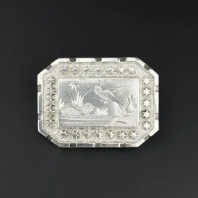 Antique Silver Engraved Bird Victorian Sweetheart Brooch
