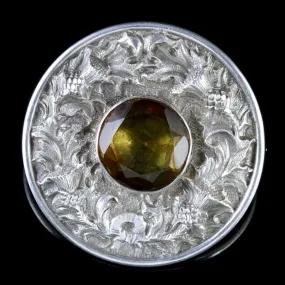 Antique Victorian Scottish Silver Thistle Citrine Brooch Circa 1890