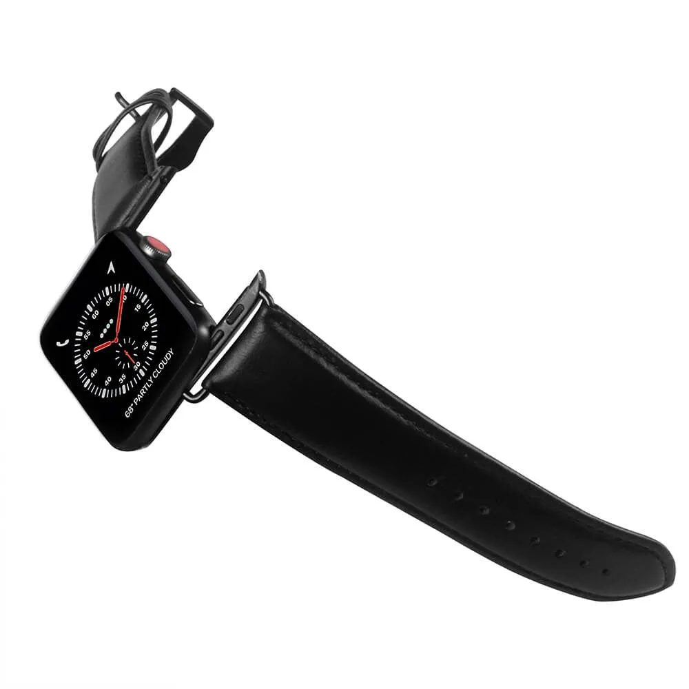 Apple Watch (38/40/SE/41/42mm) GEAR Buffalo Ægte Læder Rem - Sort