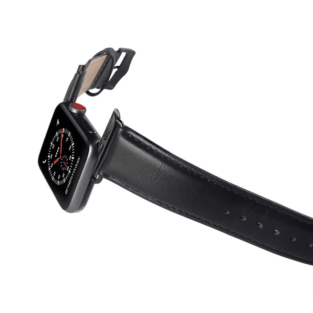 Apple Watch (38/40/SE/41/42mm) GEAR Buffalo Ægte Læder Rem - Sort