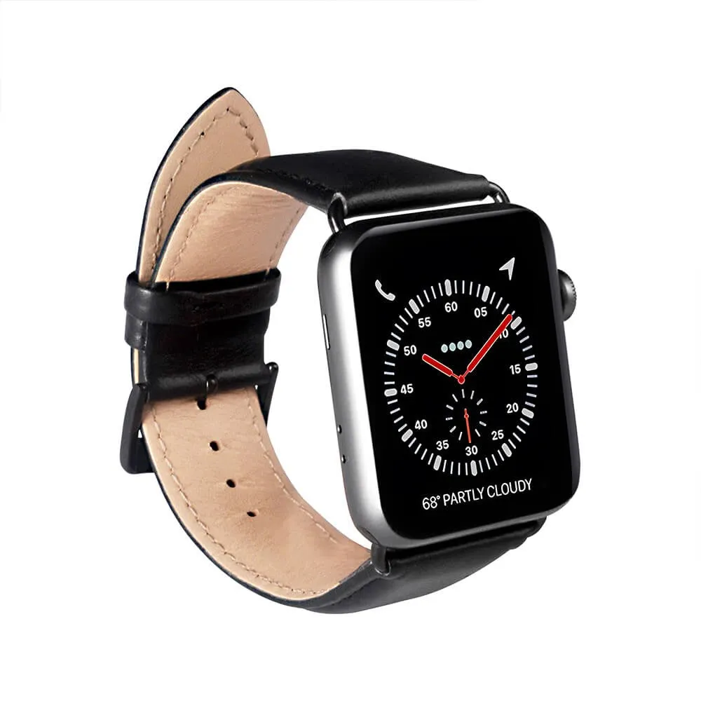 Apple Watch (38/40/SE/41/42mm) GEAR Buffalo Ægte Læder Rem - Sort