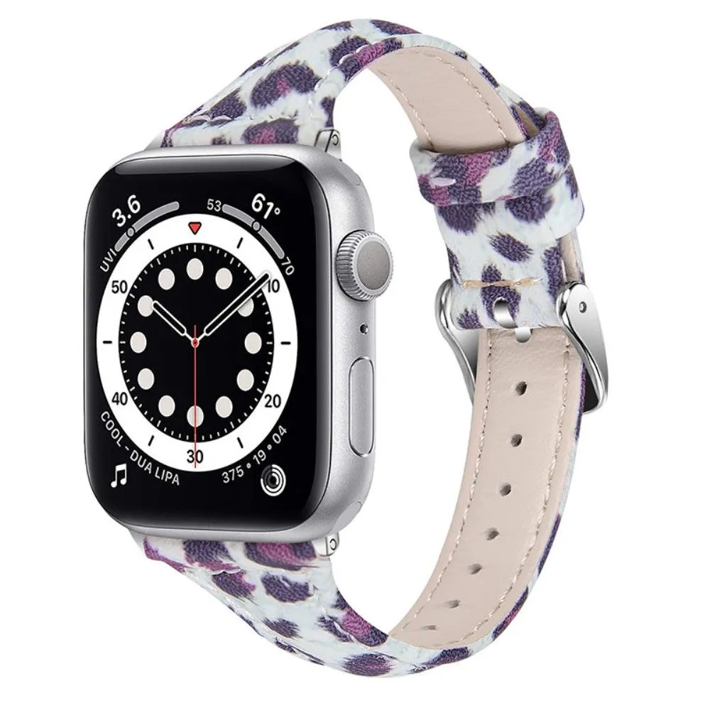 Apple Watch (41mm) leopard pattern cowhide genuine leather watch strap - Black Leopard