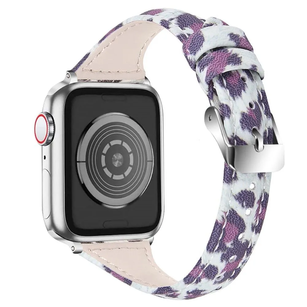 Apple Watch (41mm) leopard pattern cowhide genuine leather watch strap - Black Leopard