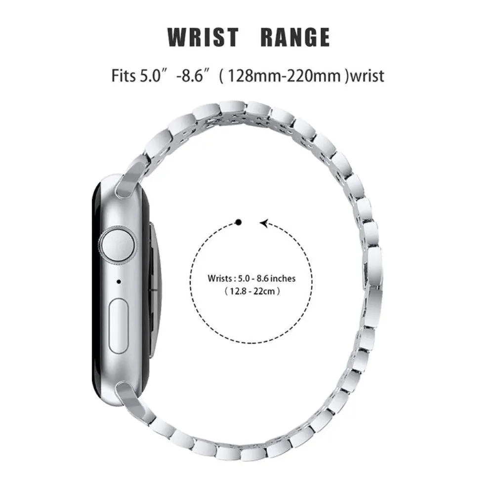 Apple Watch (45mm) five bead shiny rhinestone watch strap - Silver / Rose / Silver