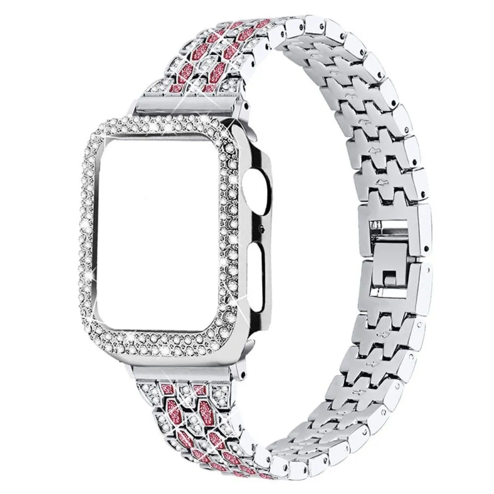 Apple Watch (45mm) five bead shiny rhinestone watch strap - Silver / Rose / Silver