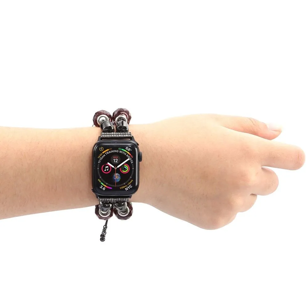Apple Watch (45mm) stylish bead loop watch strap - Pink / Green Flower