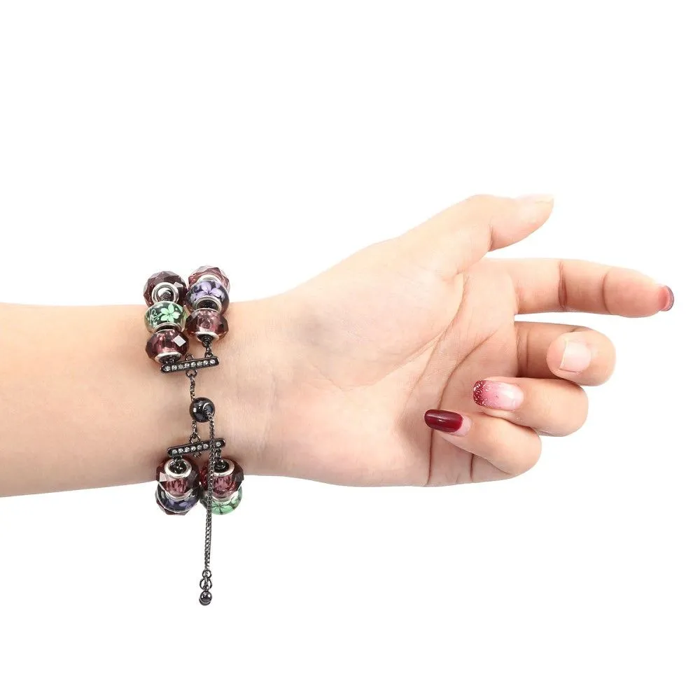 Apple Watch (45mm) stylish bead loop watch strap - Pink / Green Flower