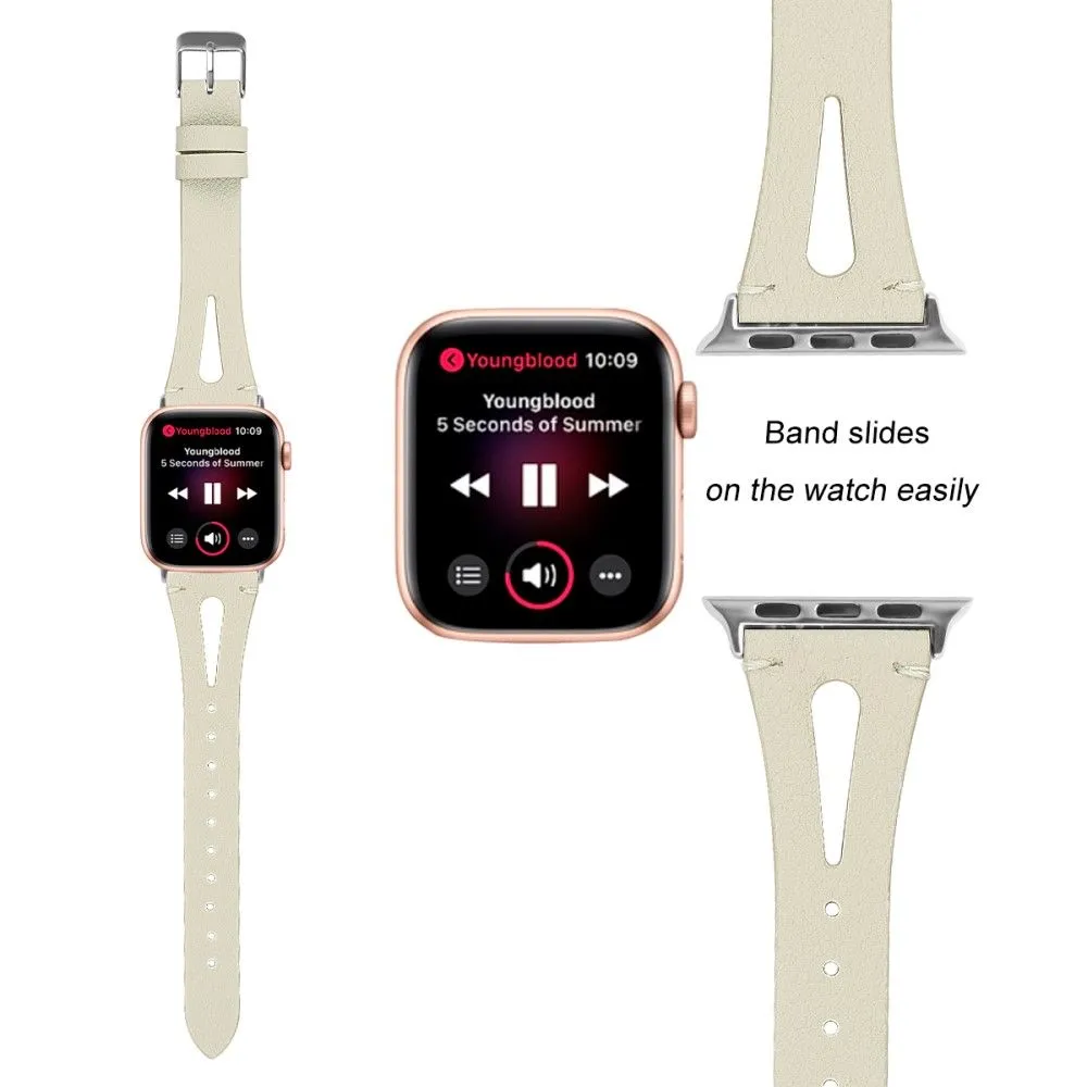 Apple Watch (45mm) top layer cowhide genuine leather watch strap - Beige