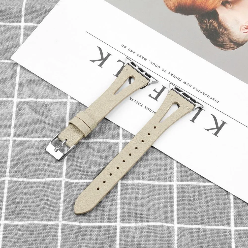 Apple Watch (45mm) top layer cowhide genuine leather watch strap - Beige