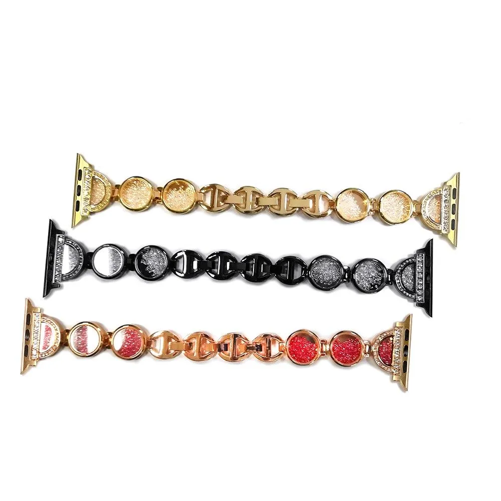 Apple Watch (45mm) unique rhinestone décor stainless steel watch strap - Gold