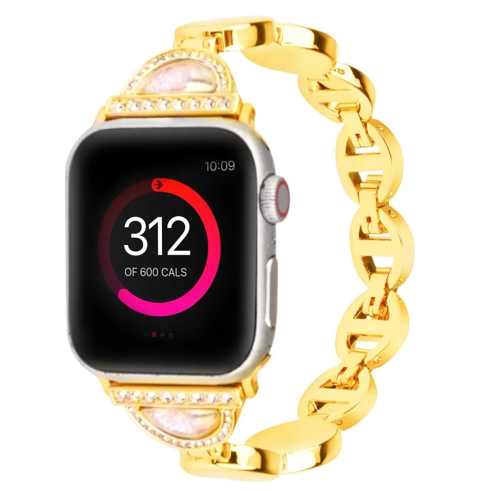 Apple Watch (45mm) unique rhinestone décor stainless steel watch strap - Gold