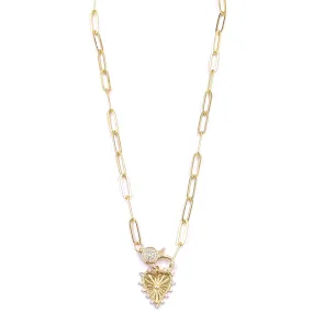 Ashley Gold Stainless Steel Gold Plated CZ Lobster Clasp With Heart Pendant Necklace