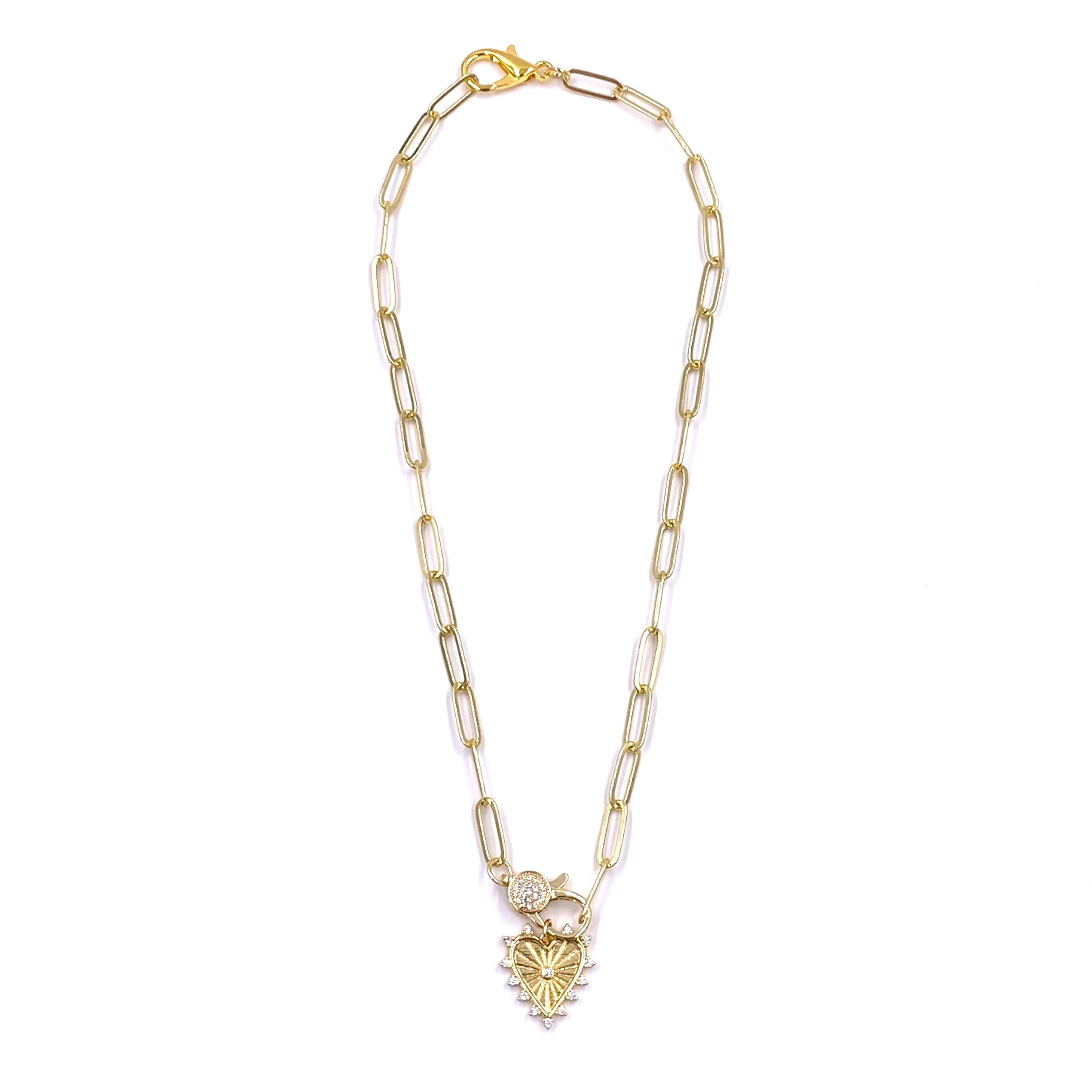 Ashley Gold Stainless Steel Gold Plated CZ Lobster Clasp With Heart Pendant Necklace