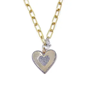 Ashley Gold Stainless Steel Gold Plated Double Halo Detachable Heart Pendant Necklace