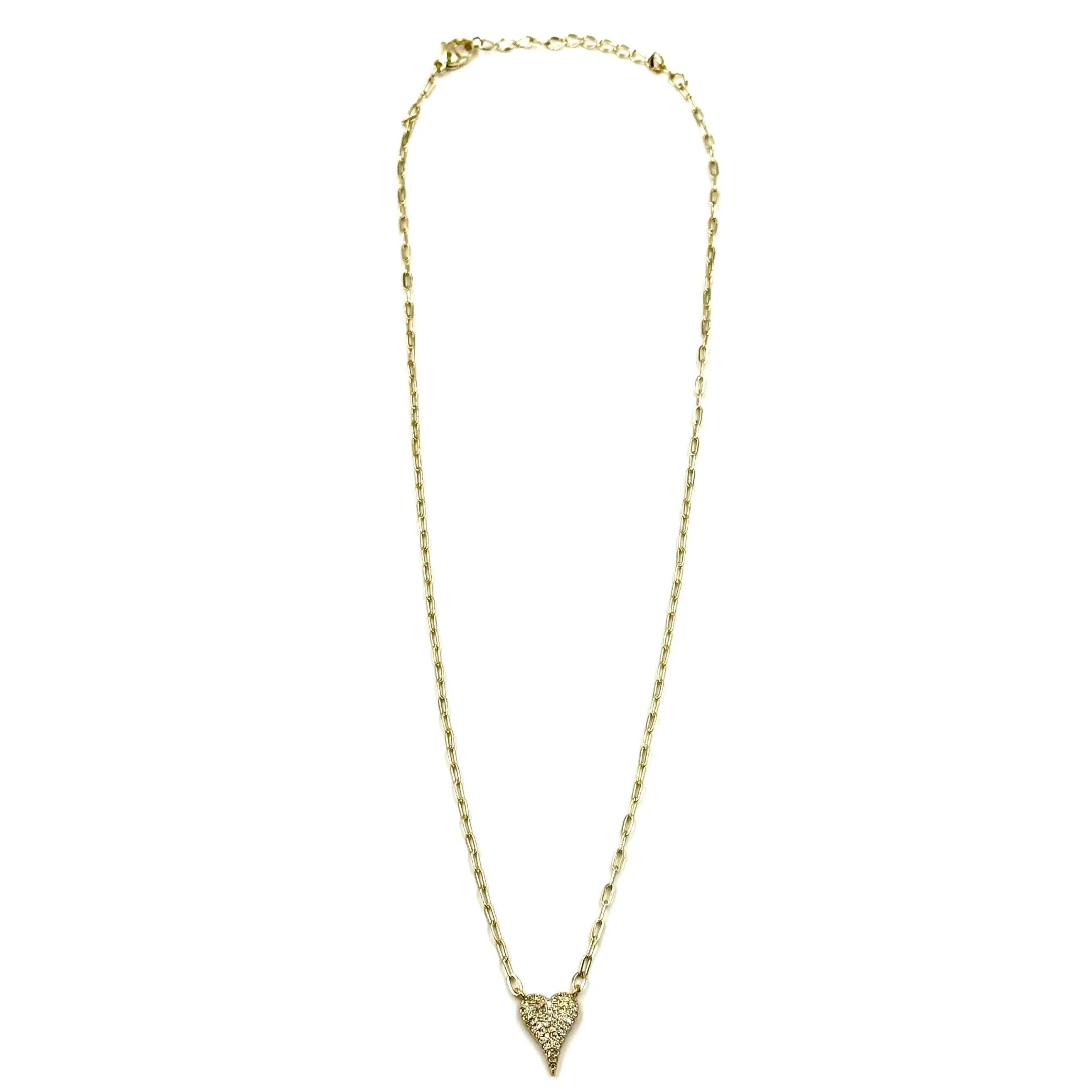 Ashley Gold Stainless Steel Gold Plated Link Chain CZ Elongated Heart Necklace