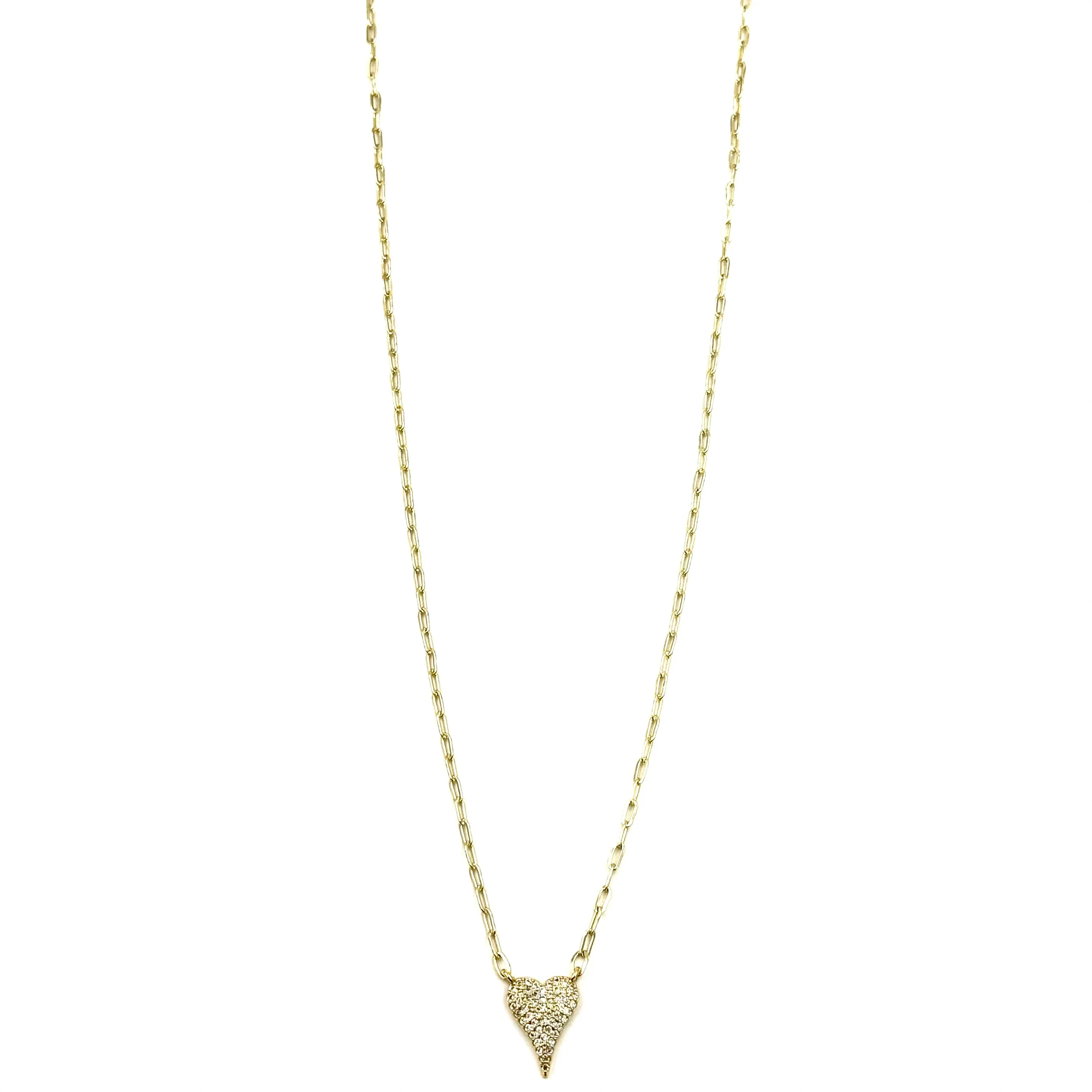 Ashley Gold Stainless Steel Gold Plated Link Chain CZ Elongated Heart Necklace
