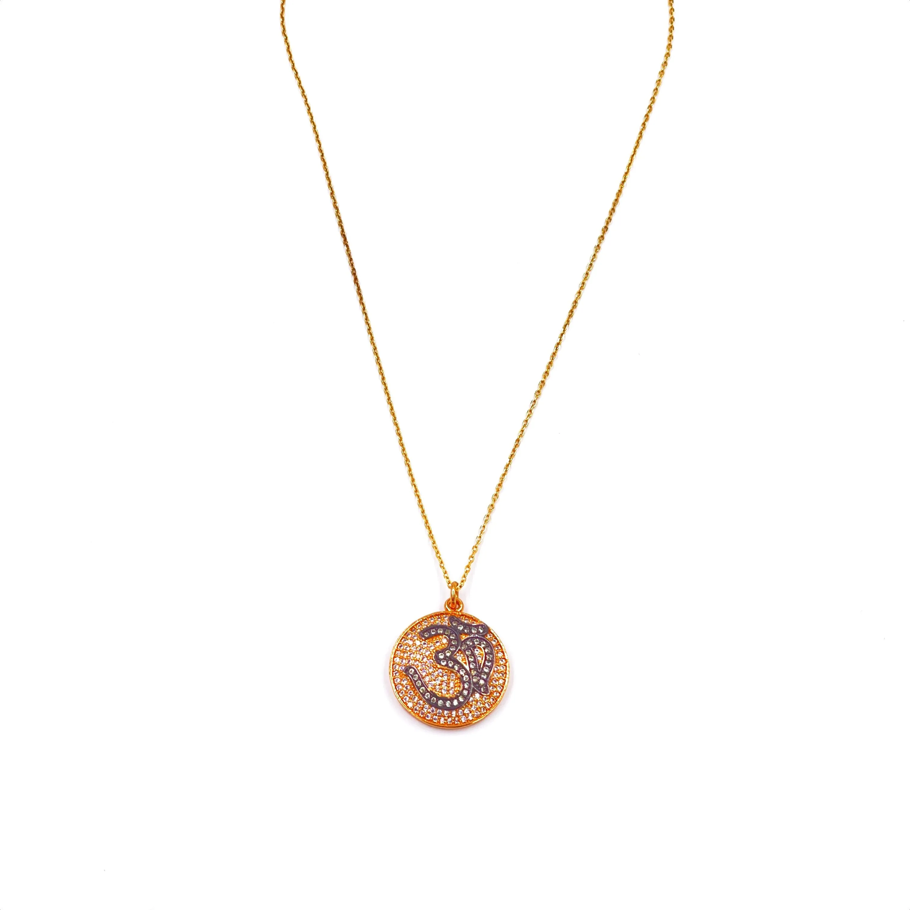 Ashley Gold Sterling Silver Gold Plated Chain OM CZ Charm Necklace