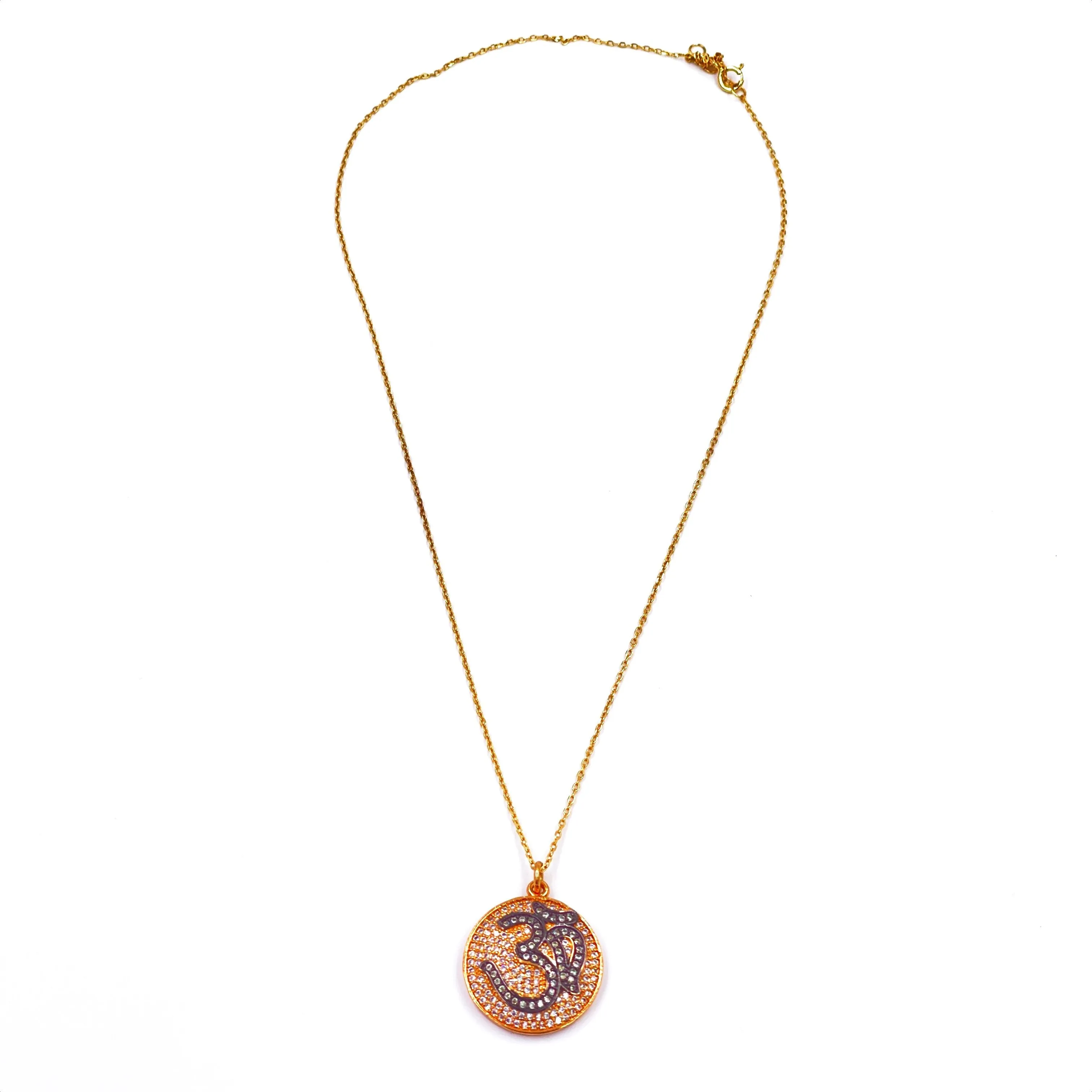 Ashley Gold Sterling Silver Gold Plated Chain OM CZ Charm Necklace