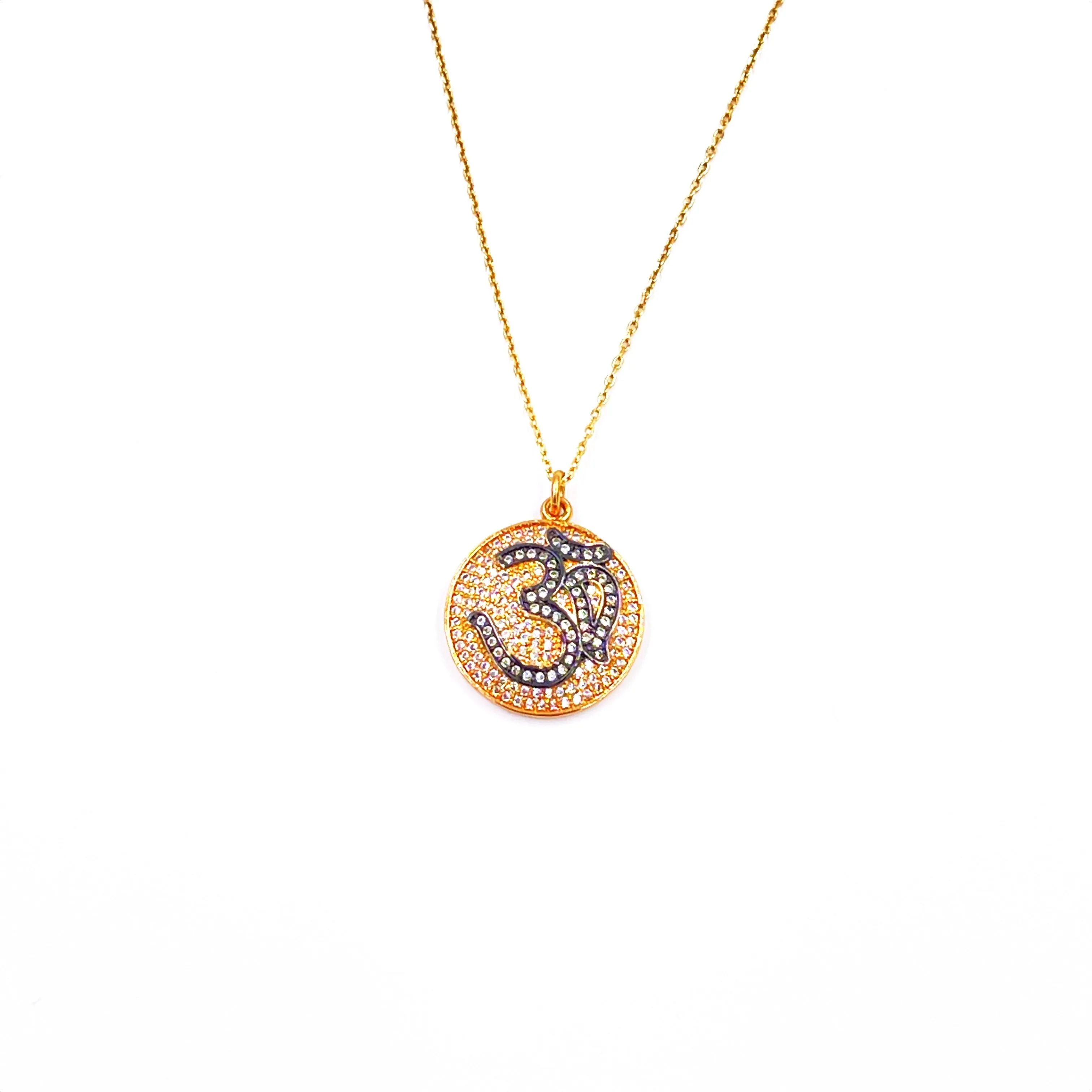 Ashley Gold Sterling Silver Gold Plated Chain OM CZ Charm Necklace