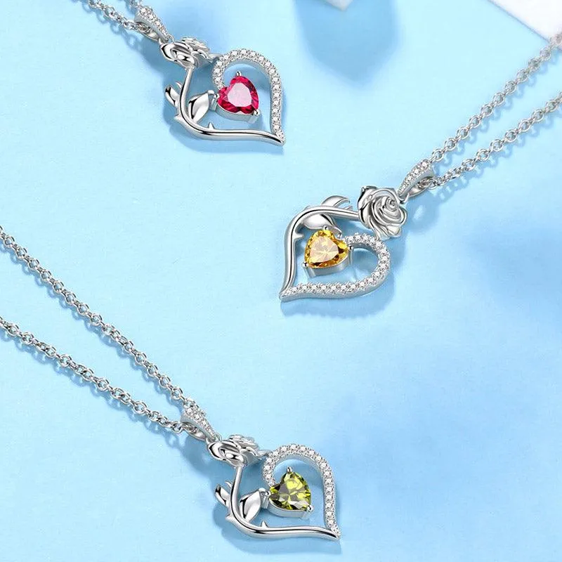 August Peridot Necklace Women Heart Birthstone Pendant Flower Rose Jewelry Birthday Gifts