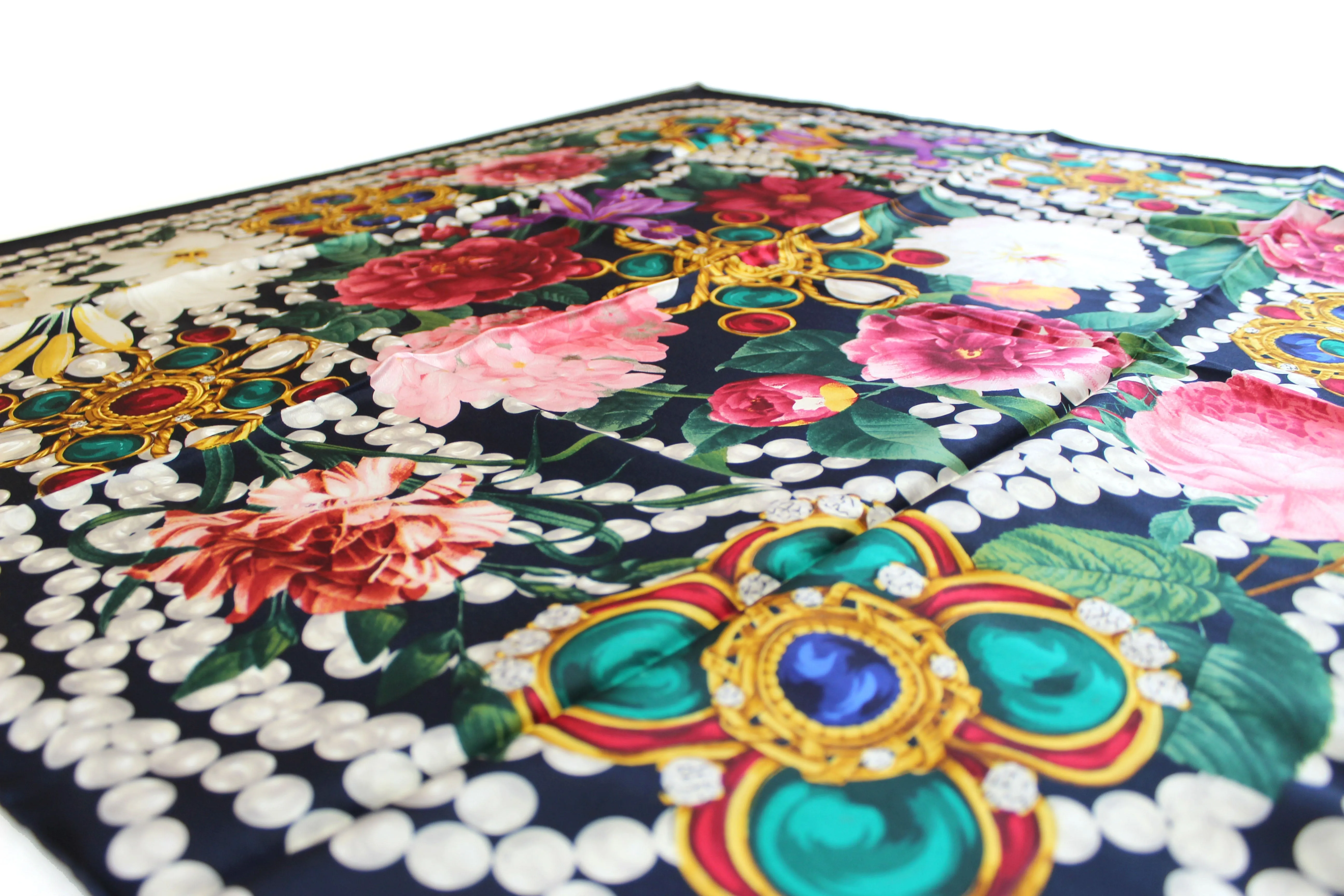 Authentic New Chanel Blue Roses Flowers Silk Square Scarf 36"