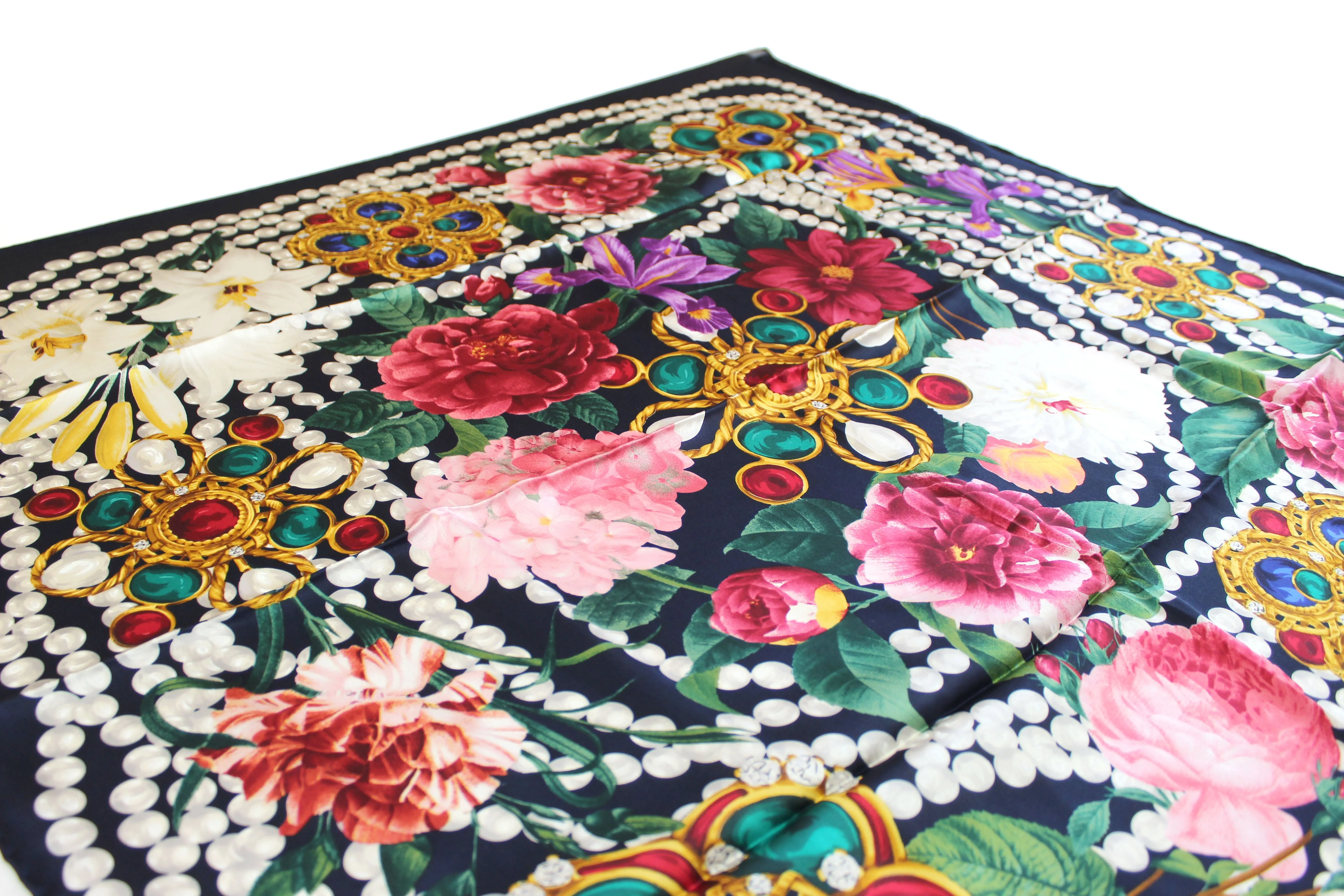 Authentic New Chanel Blue Roses Flowers Silk Square Scarf 36"
