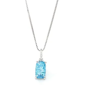 Baikalla™ 14k White Gold Natural Topaz Prong Set Necklace With Diamonds
