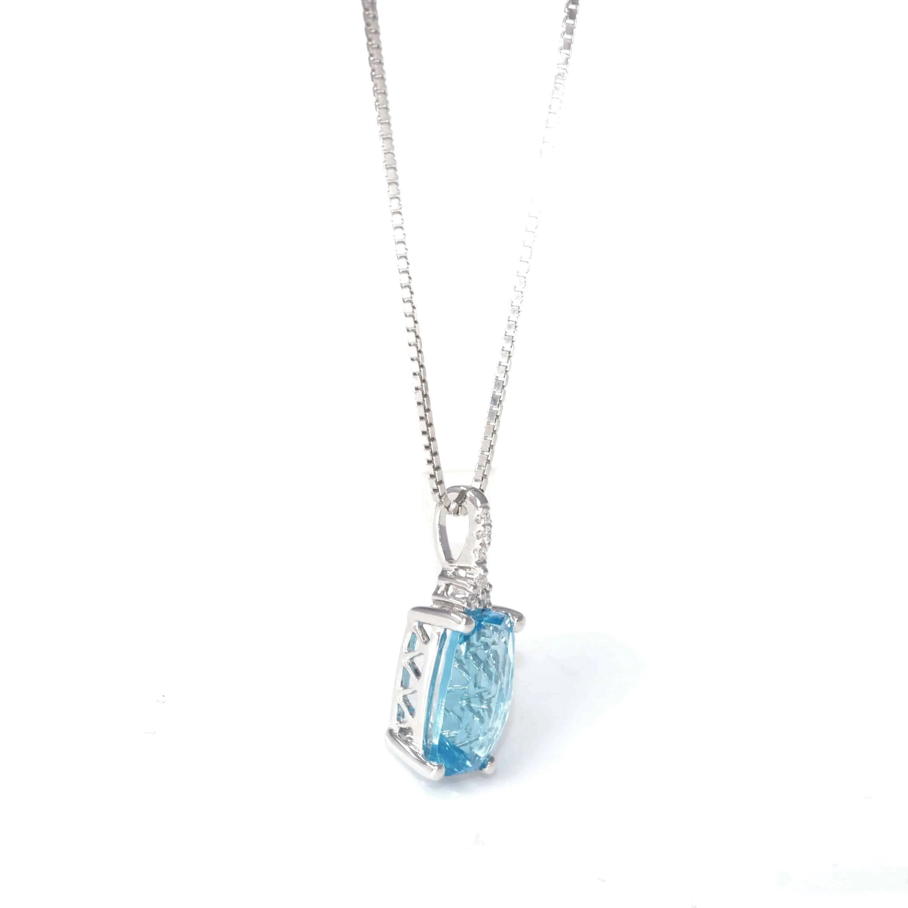 Baikalla™ 14k White Gold Natural Topaz Prong Set Necklace With Diamonds