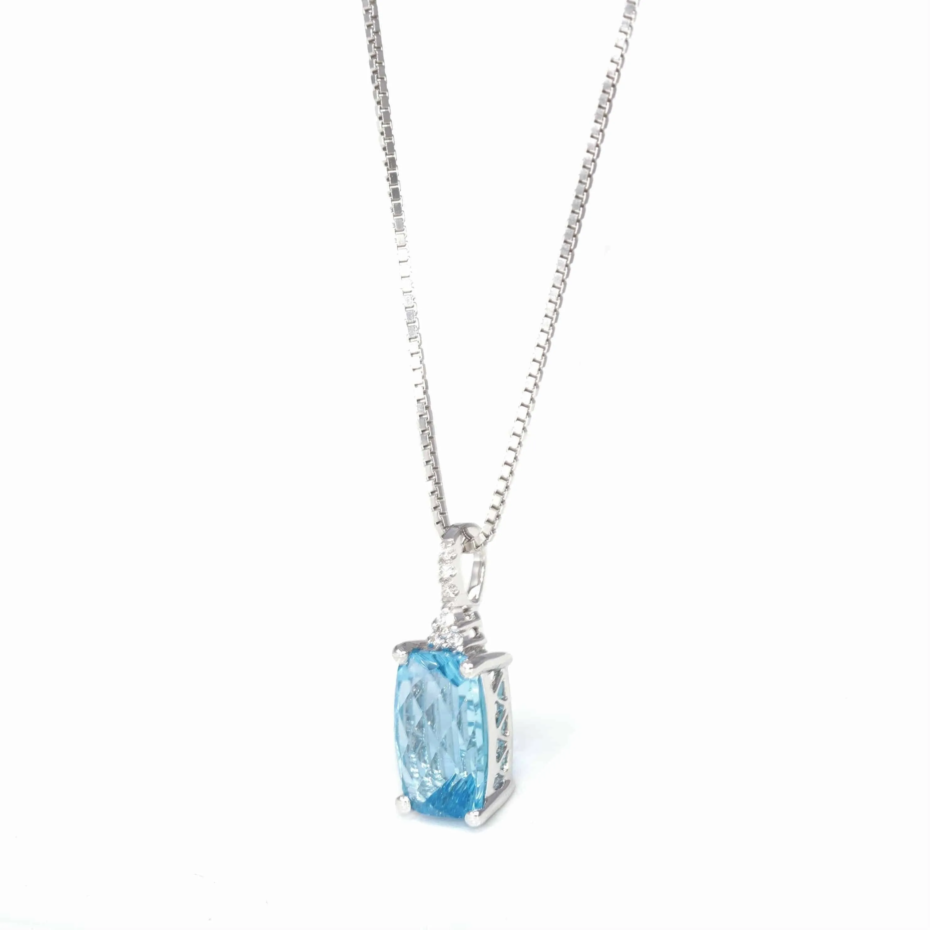 Baikalla™ 14k White Gold Natural Topaz Prong Set Necklace With Diamonds