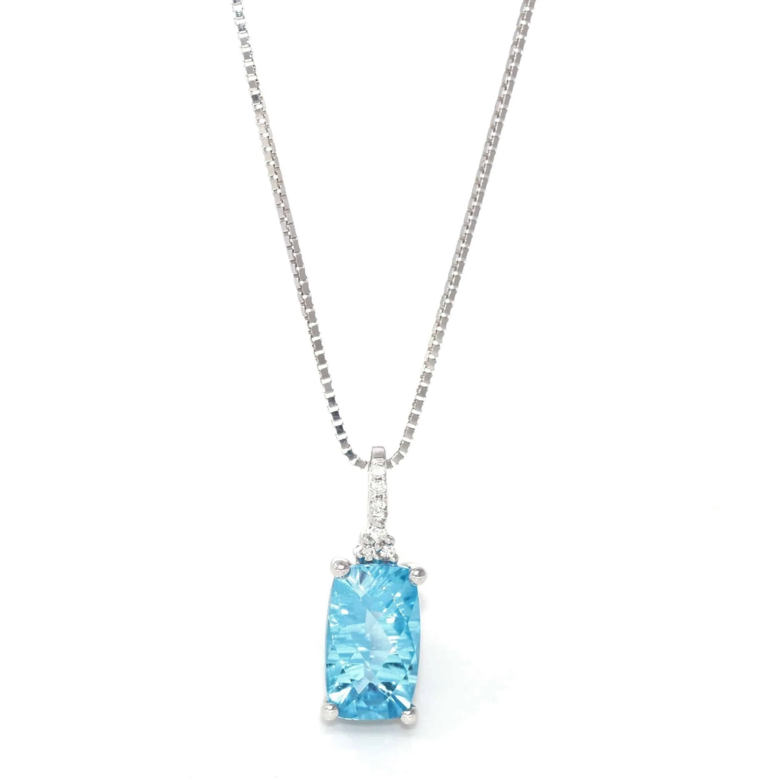 Baikalla™ 14k White Gold Natural Topaz Prong Set Necklace With Diamonds