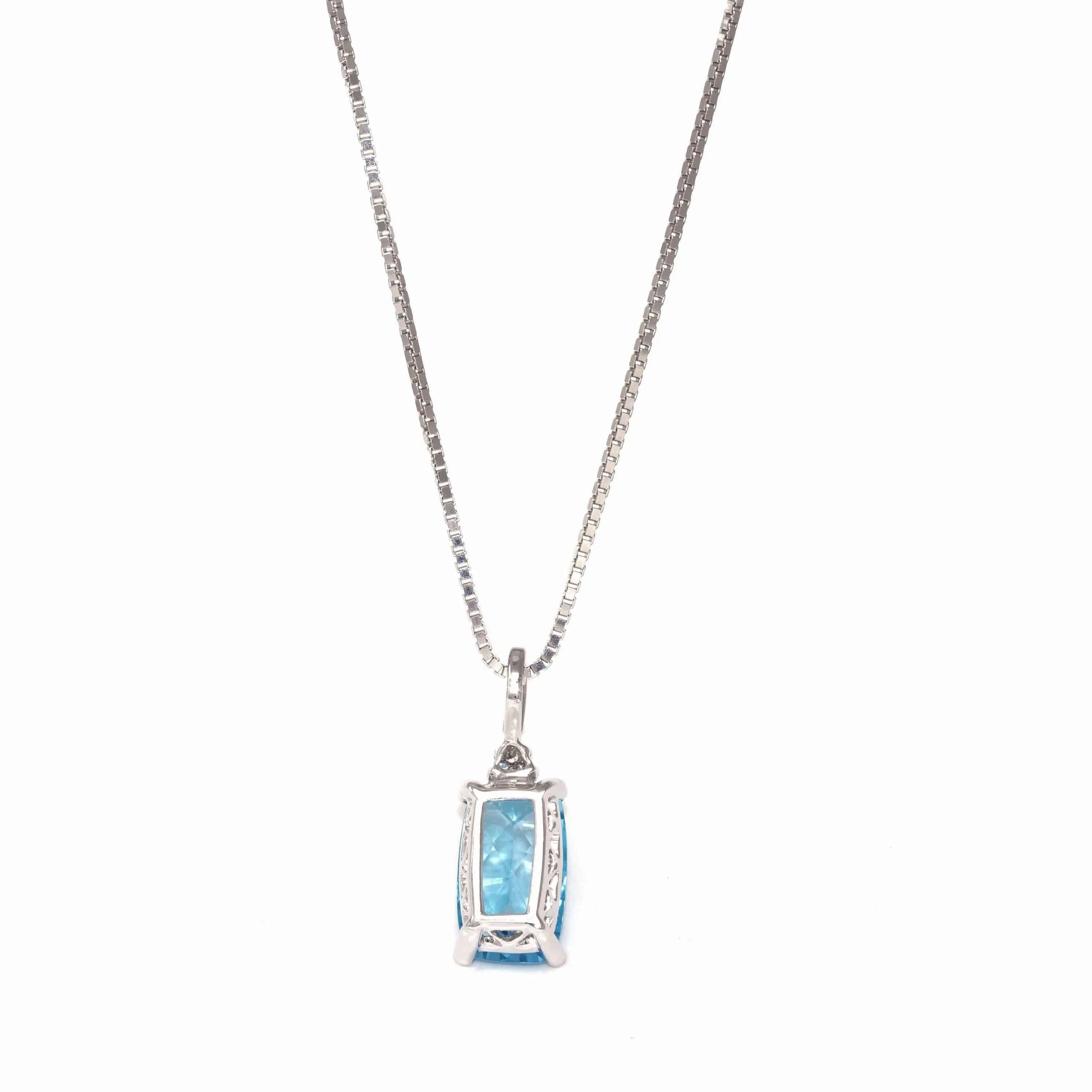 Baikalla™ 14k White Gold Natural Topaz Prong Set Necklace With Diamonds