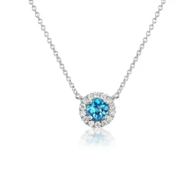 Barmakian Blue Topaz and Diamond Halo Pendant