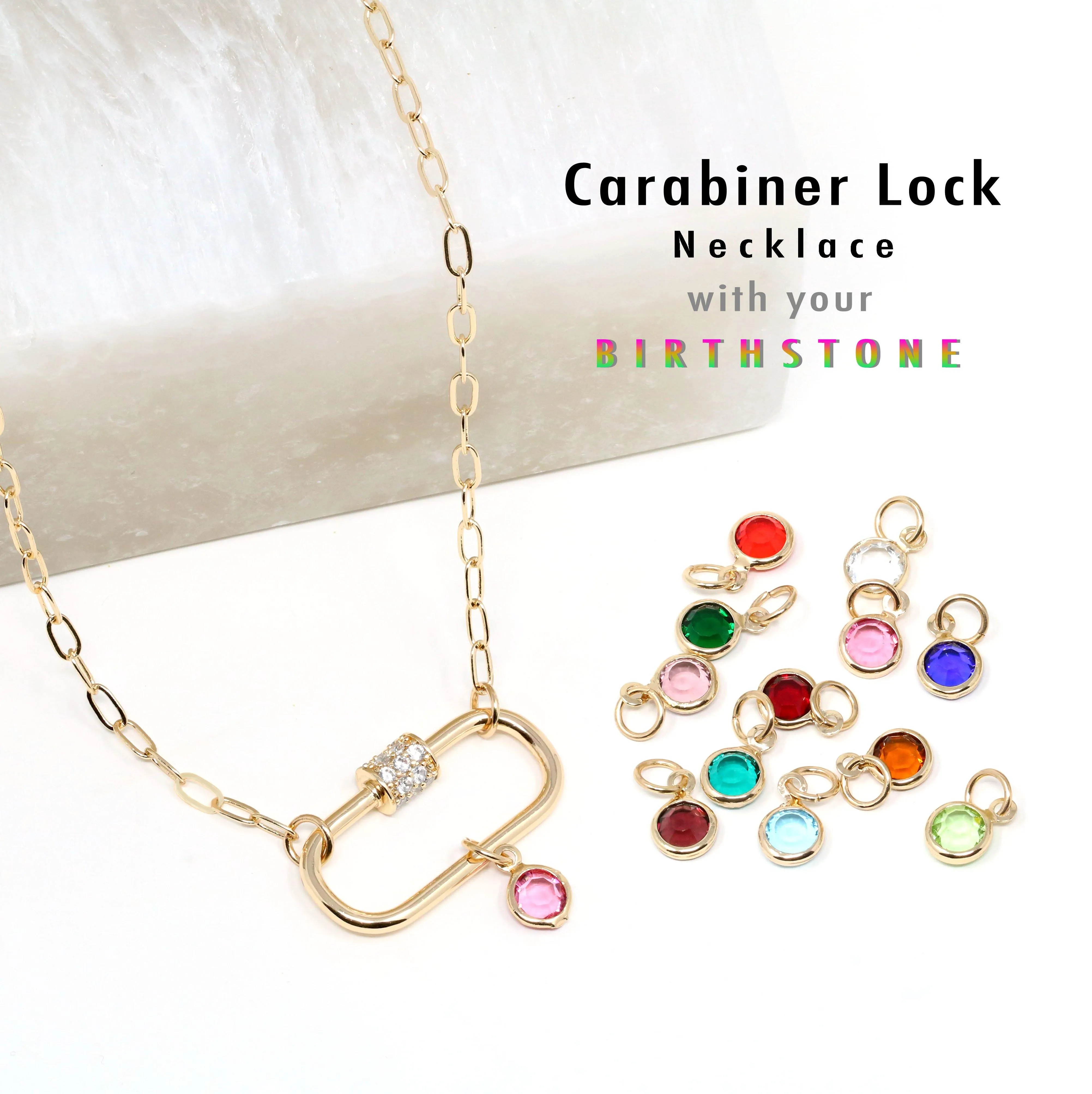 Birthstone Pave Carabiner Necklace