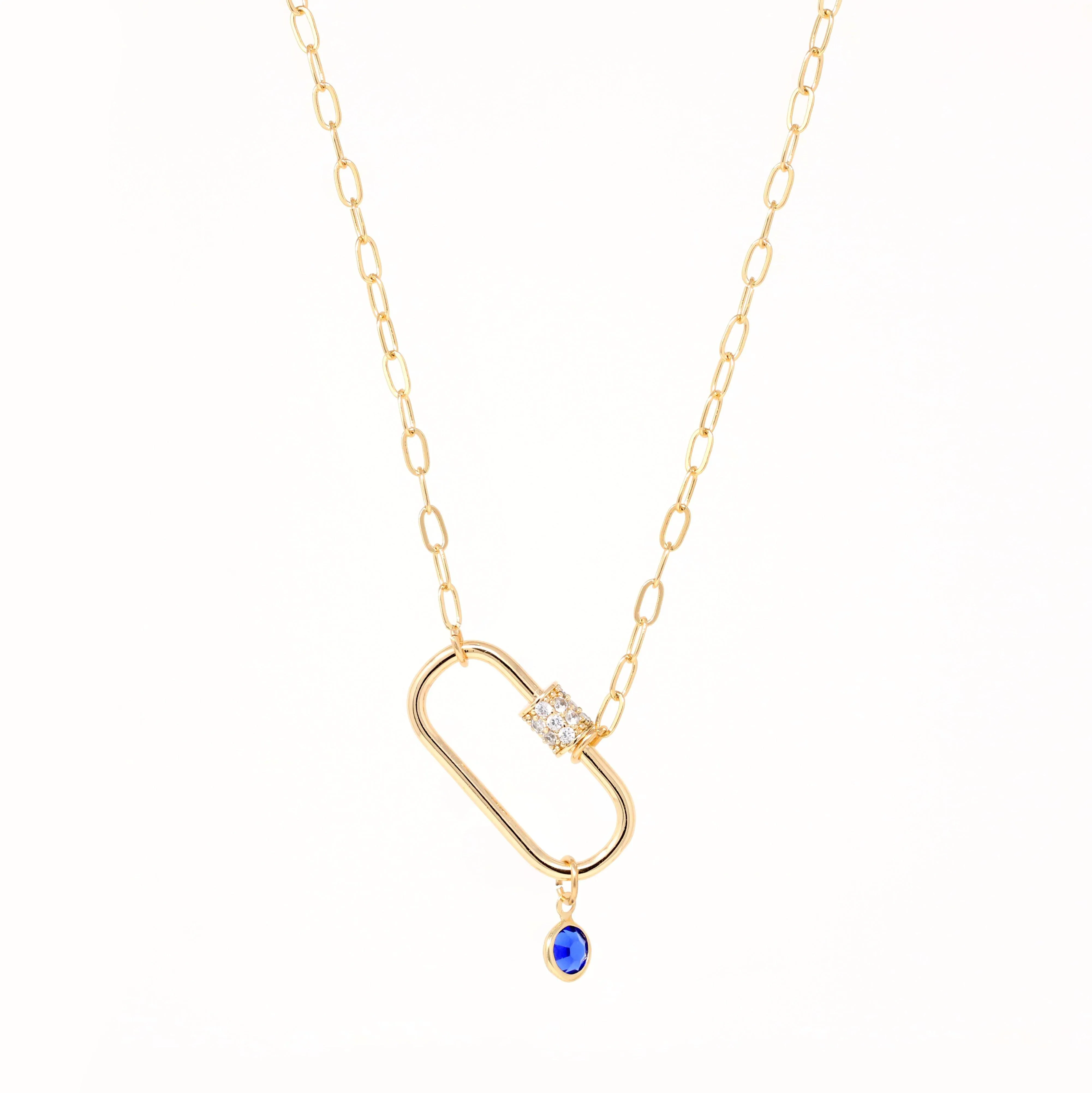 Birthstone Pave Carabiner Necklace