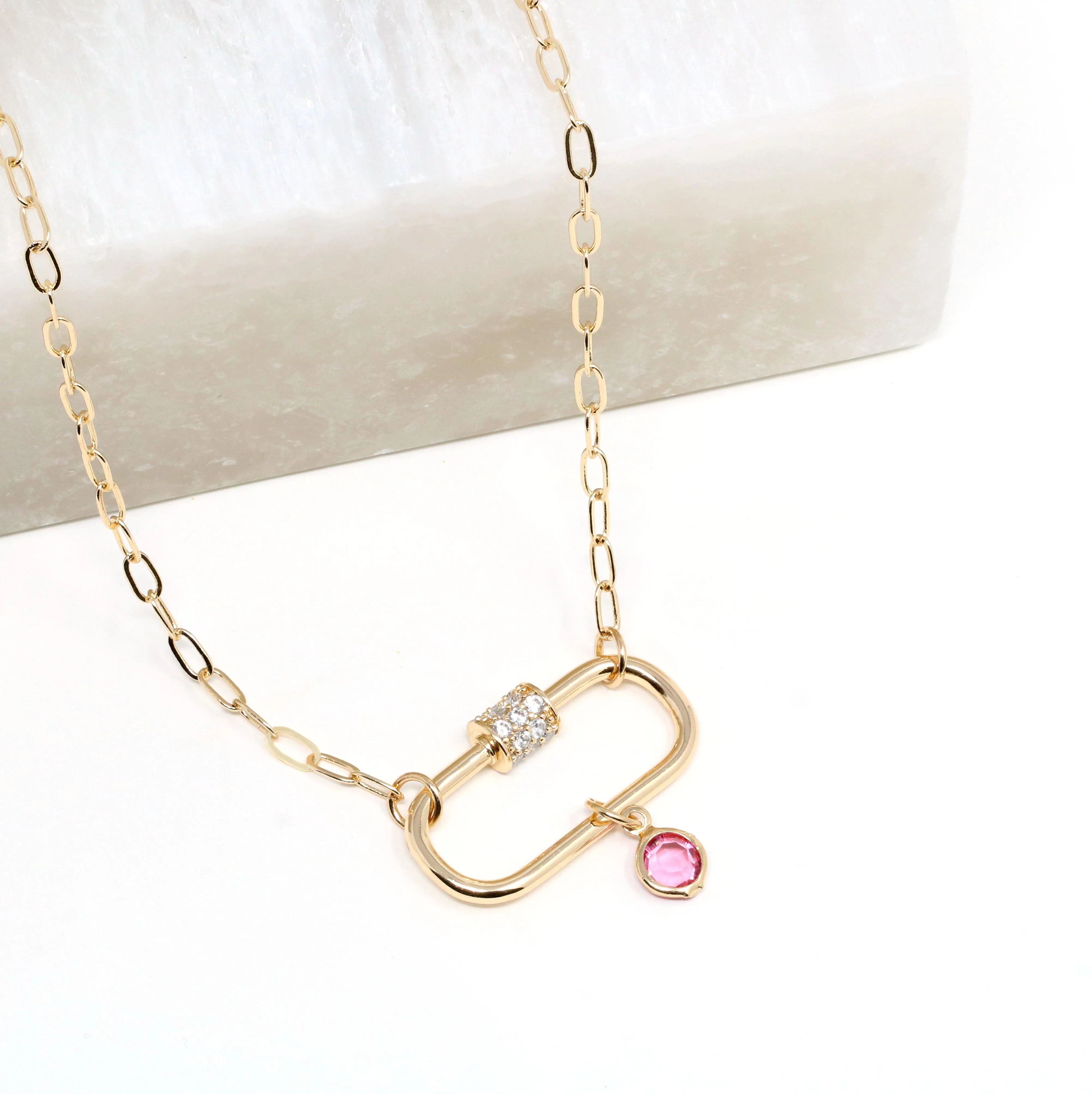 Birthstone Pave Carabiner Necklace
