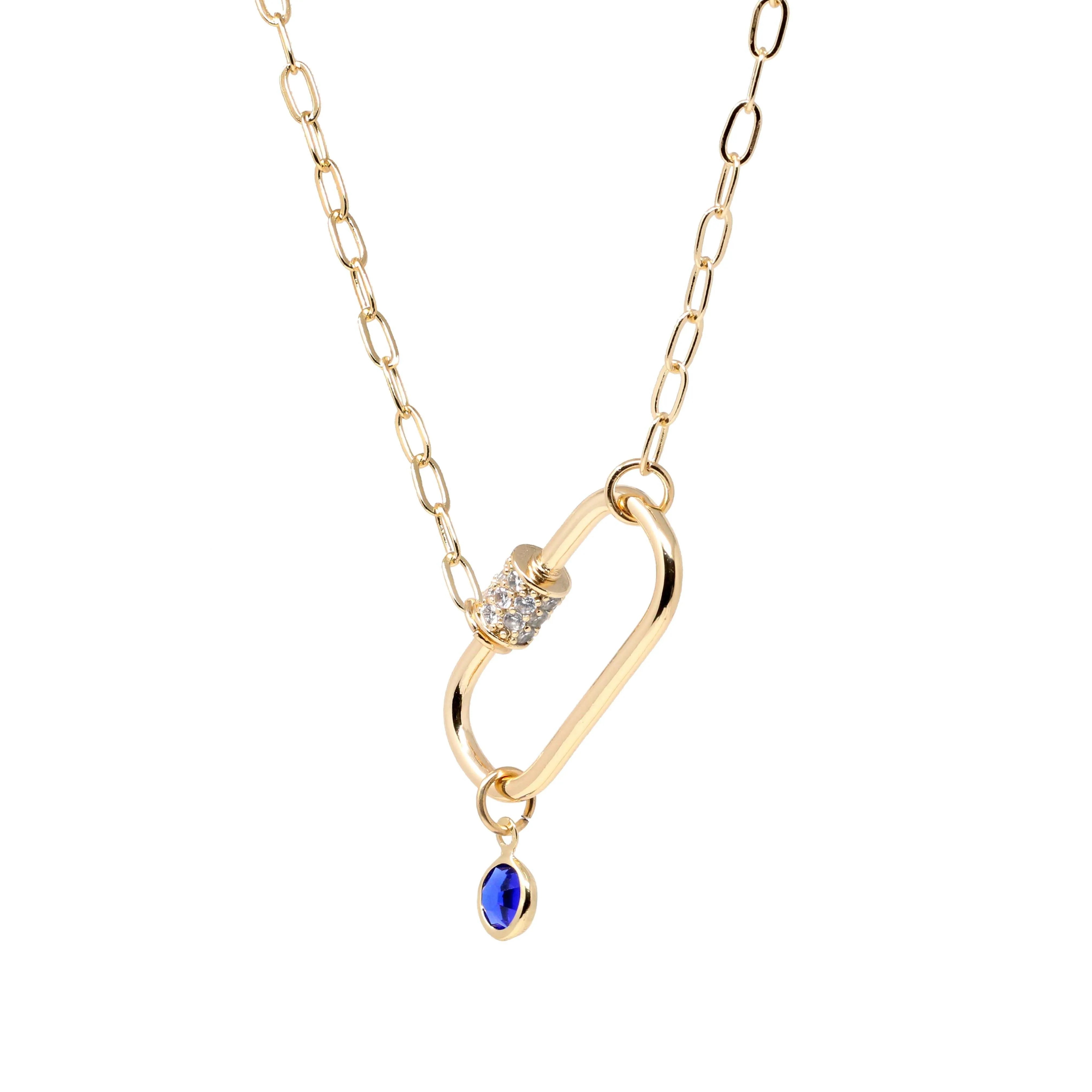 Birthstone Pave Carabiner Necklace