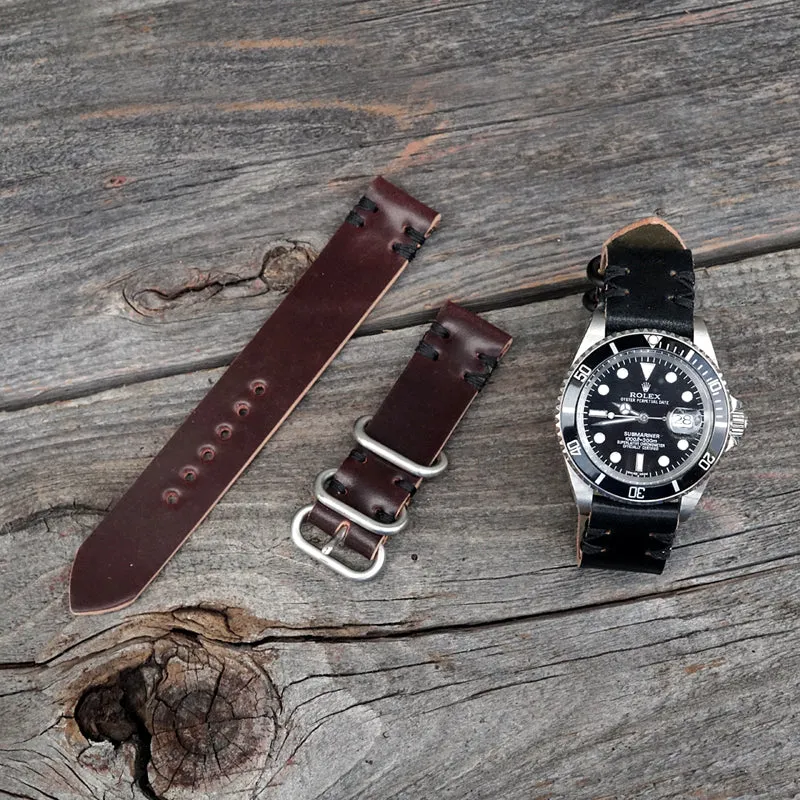 Black Shell Cordovan 2-Piece Nato Style Watch Band