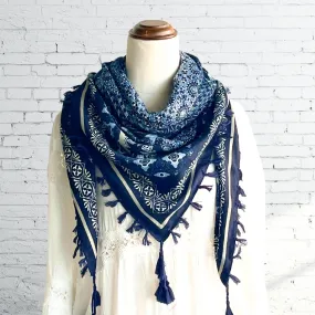 Blue Scarf - Boho Style Tassel