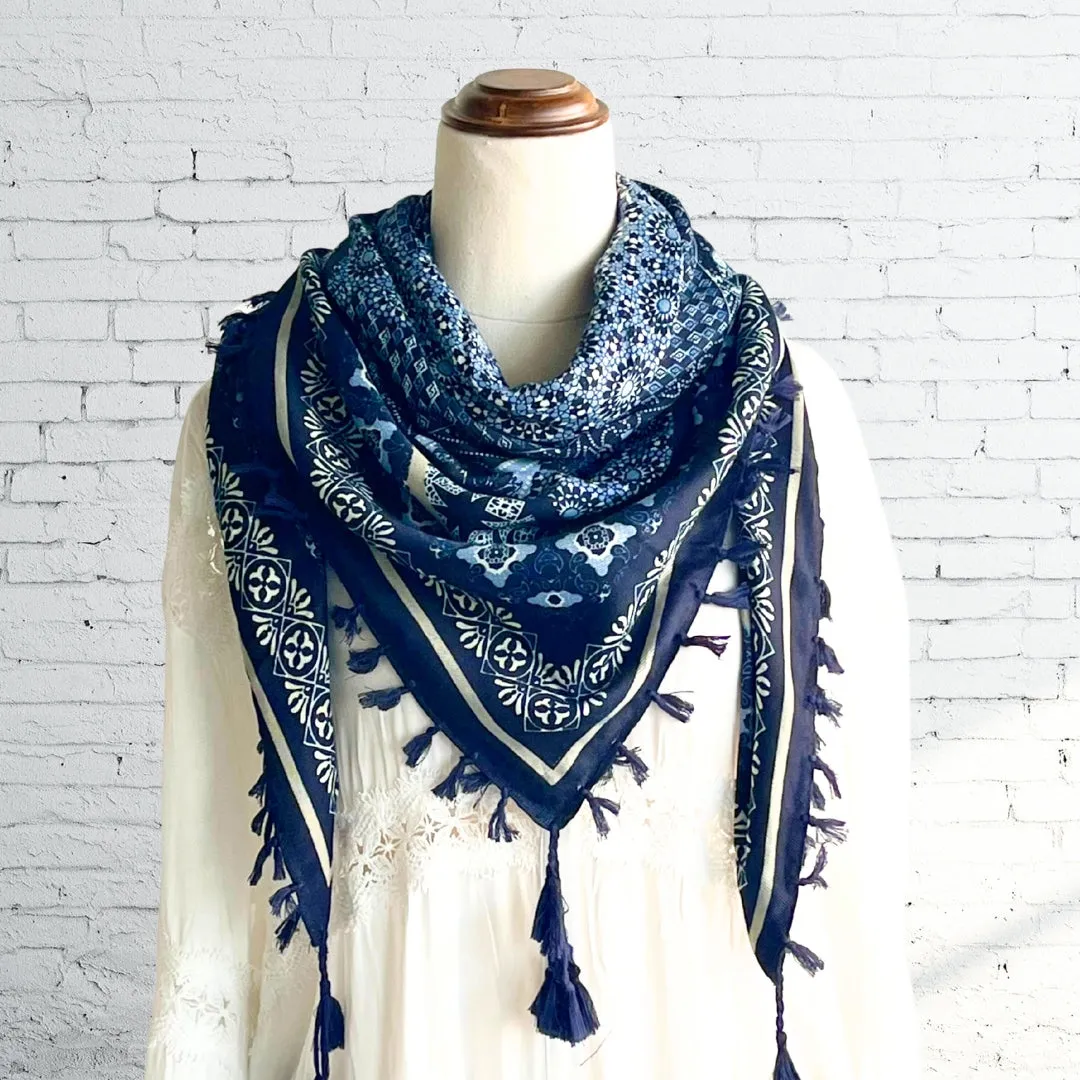 Blue Scarf - Boho Style Tassel