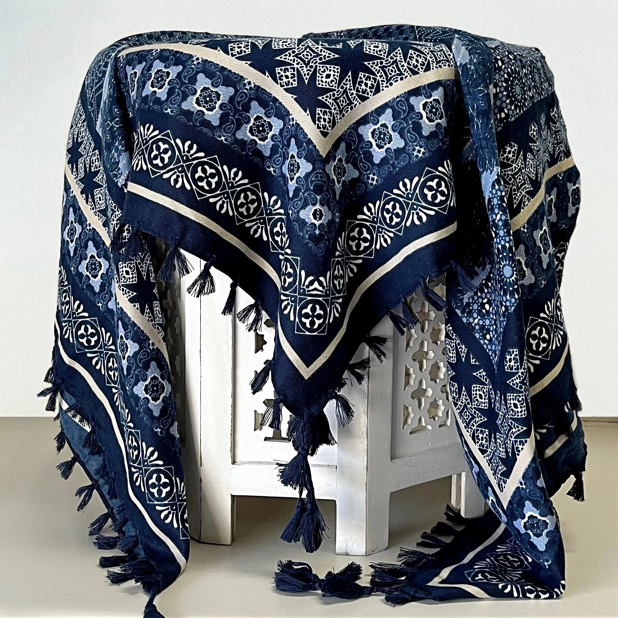 Blue Scarf - Boho Style Tassel