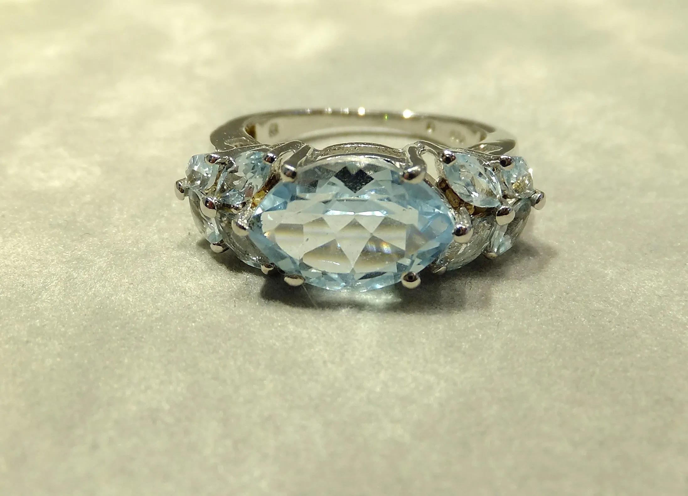 Blue Topaz Cluster Gemstone Ring