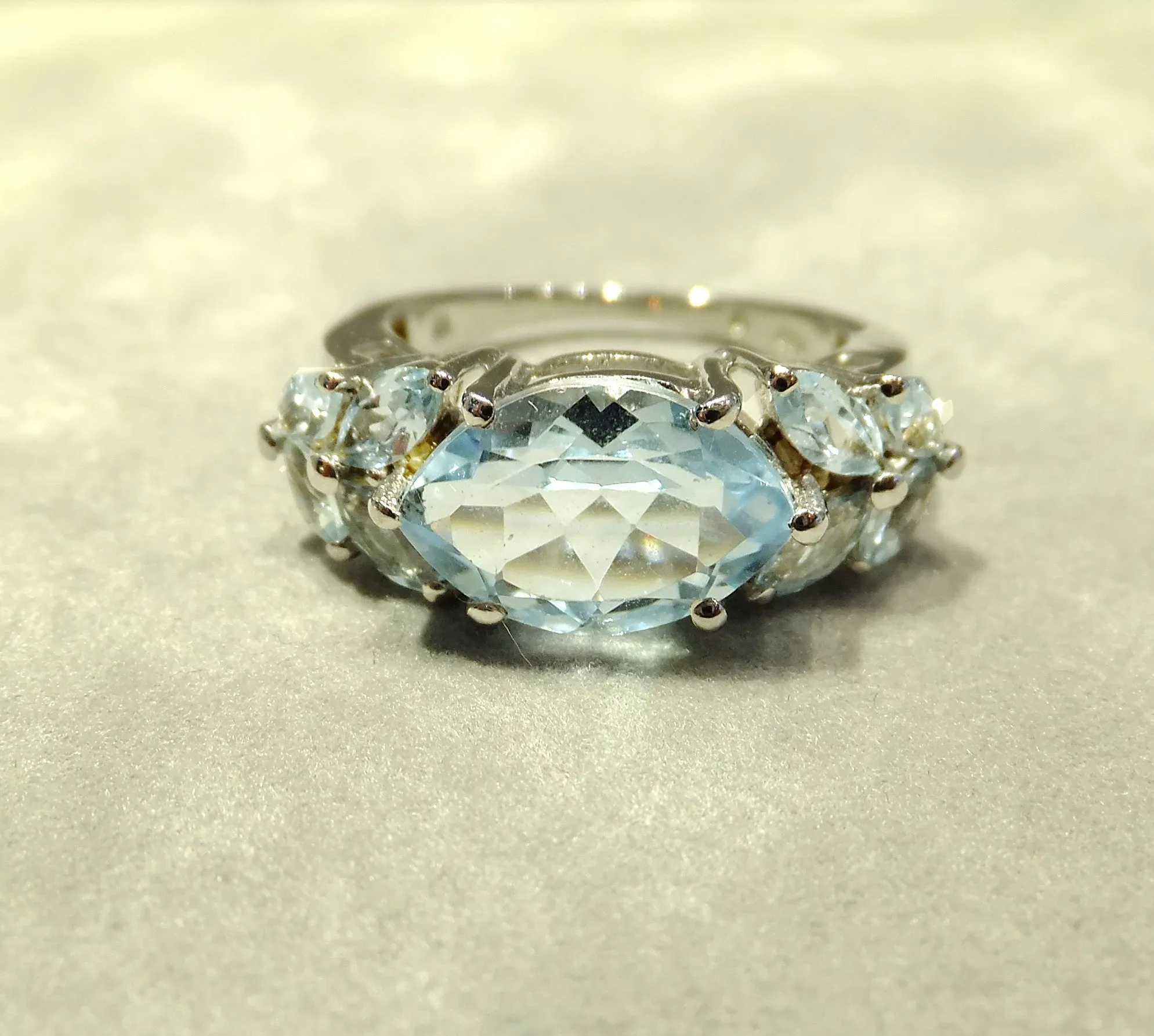 Blue Topaz Cluster Gemstone Ring