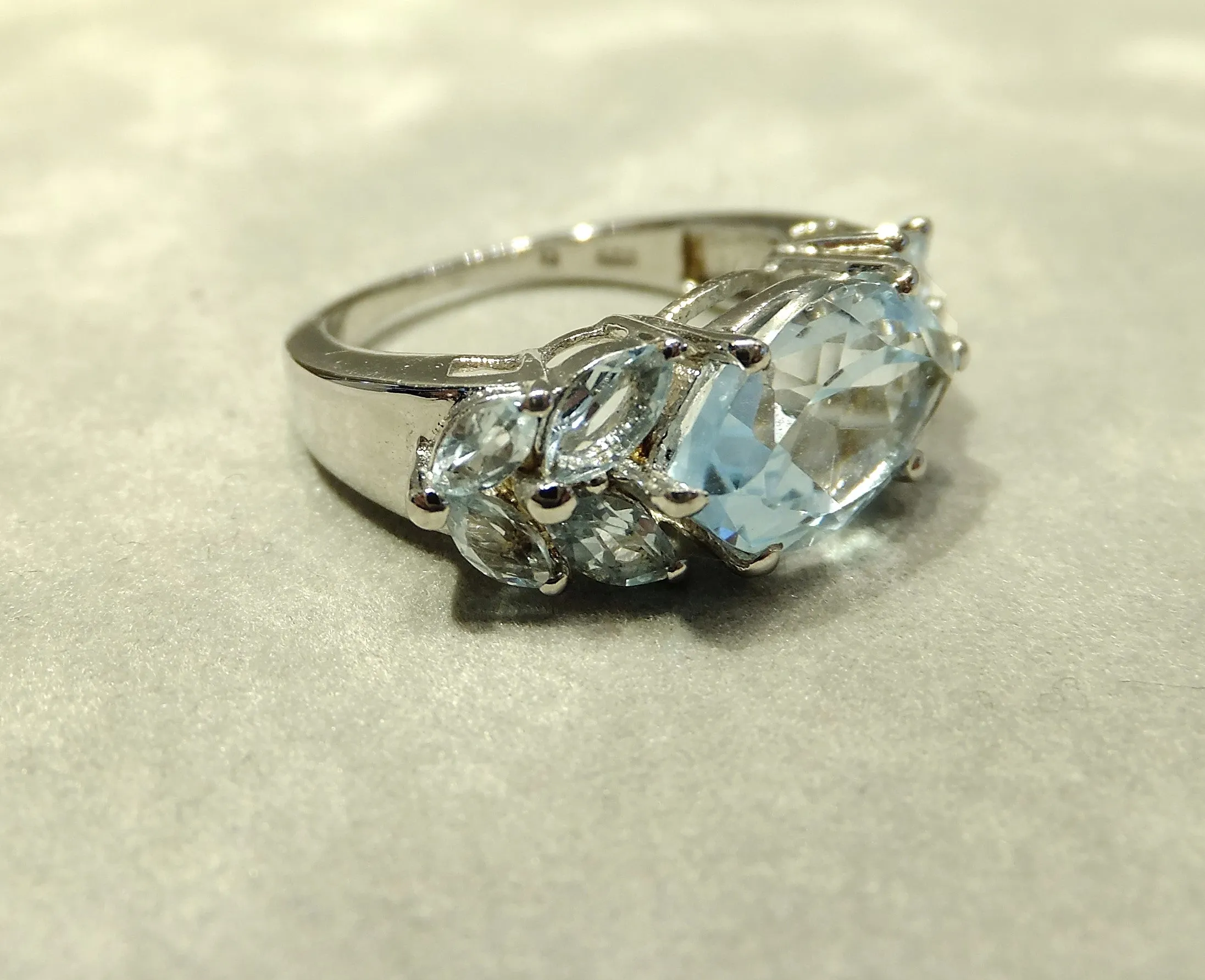 Blue Topaz Cluster Gemstone Ring