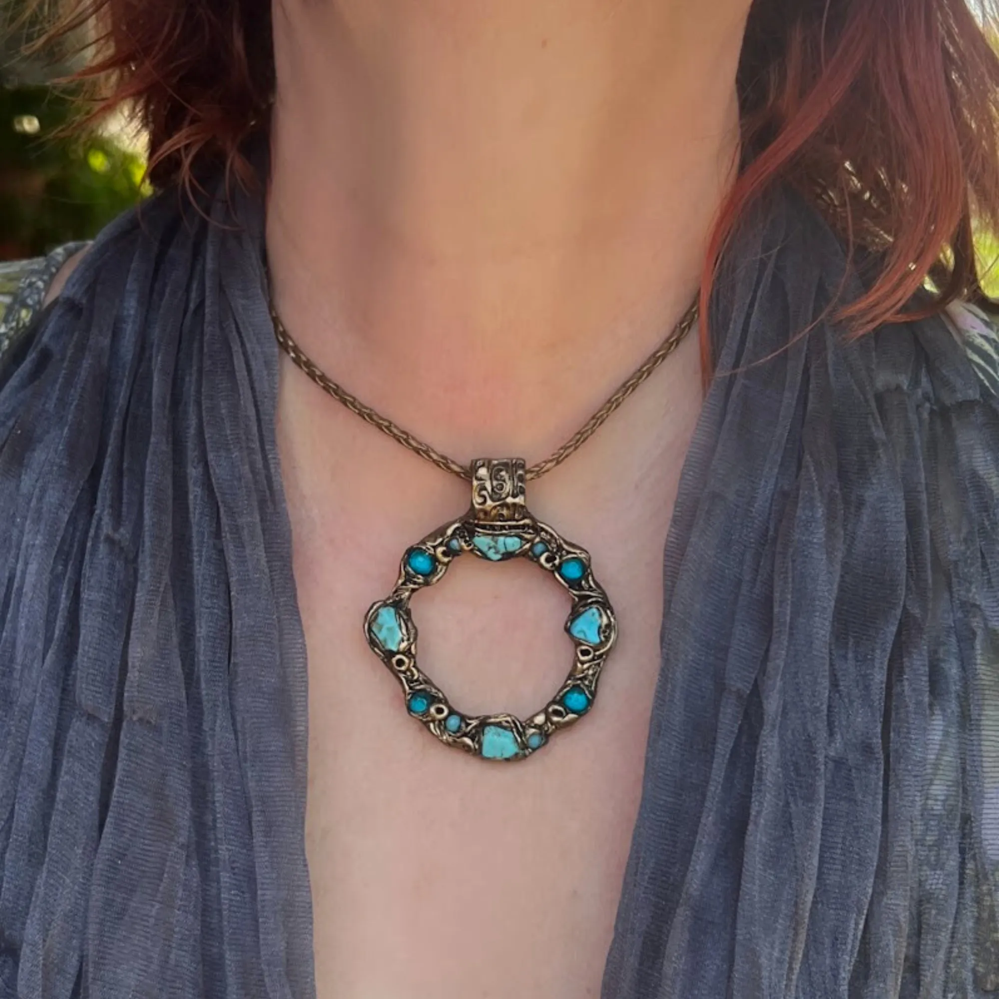 Boho Turquoise and Amazonite Raw Stone Chunky Cuff Bracelet