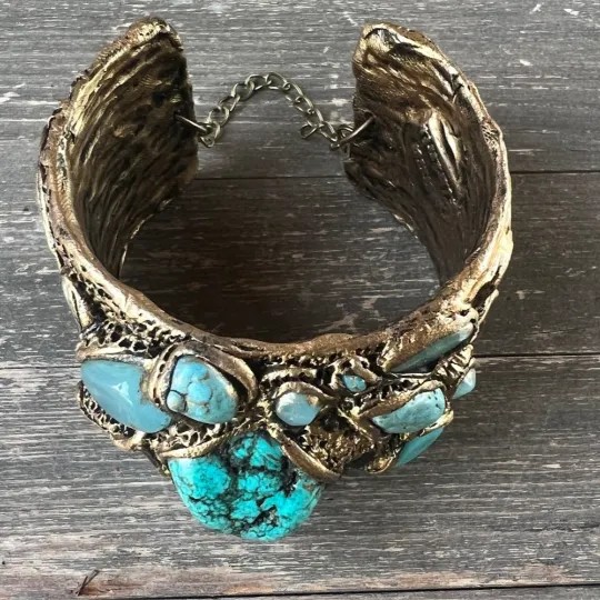 Boho Turquoise and Amazonite Raw Stone Chunky Cuff Bracelet