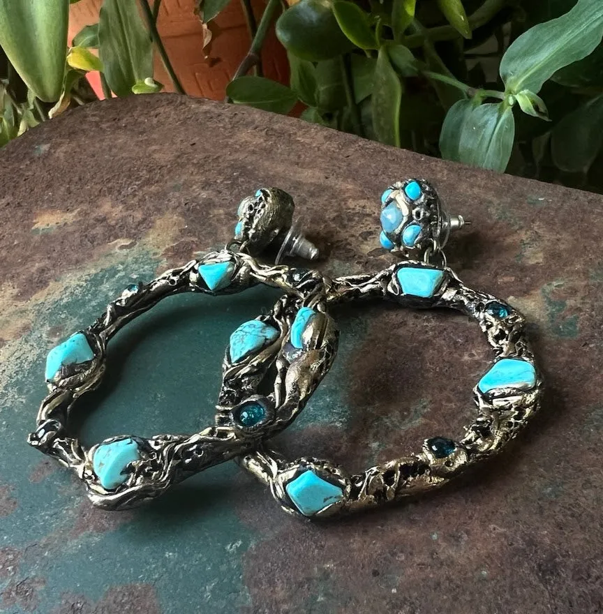 Boho Turquoise and Amazonite Raw Stone Chunky Cuff Bracelet
